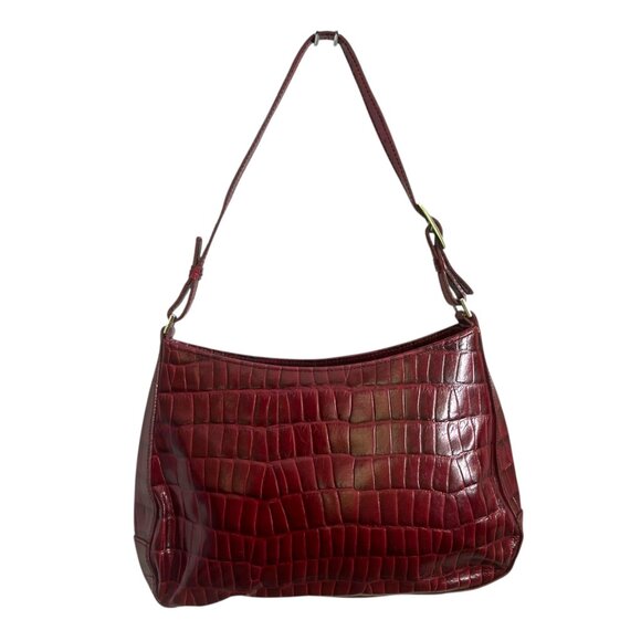 Charter Club Croc Embossed Faux Leather Shoulder Bag Dark Red Y2K Hobo - Picture 2 of 16